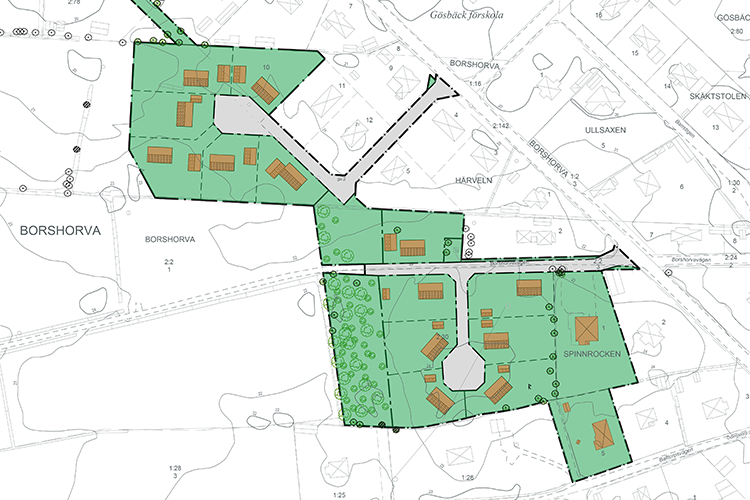 Illustration som visar ett möjligt bebyggelseförslag