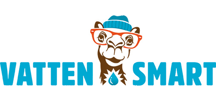 Logotype för Vattensmart (Kamel i mössa och solglasögen, han heter Törsten)