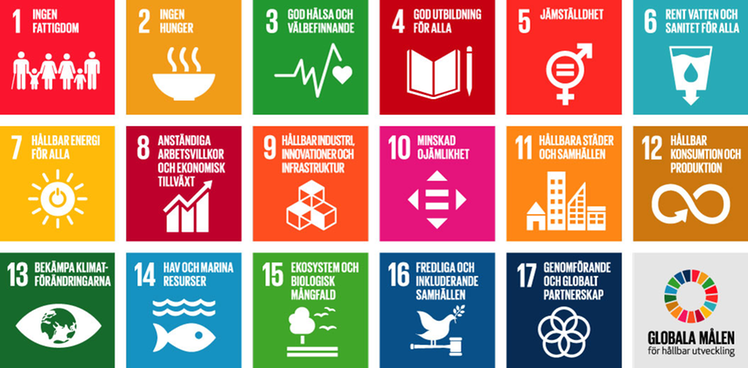 Illustration över de 17 globala mål för hållbar utveckling som Kalmar kommun jobbar med